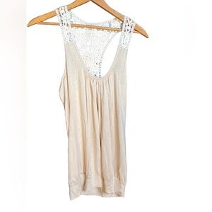 Beige and cream flower lace and beaded Tank Top
